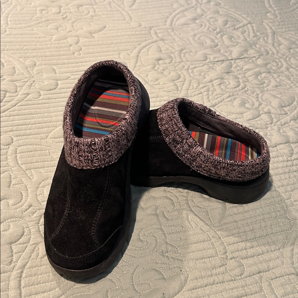 Dansko Black Suede Clogs Knit Collar Ladies Size EU 36 US 5.5 - 6